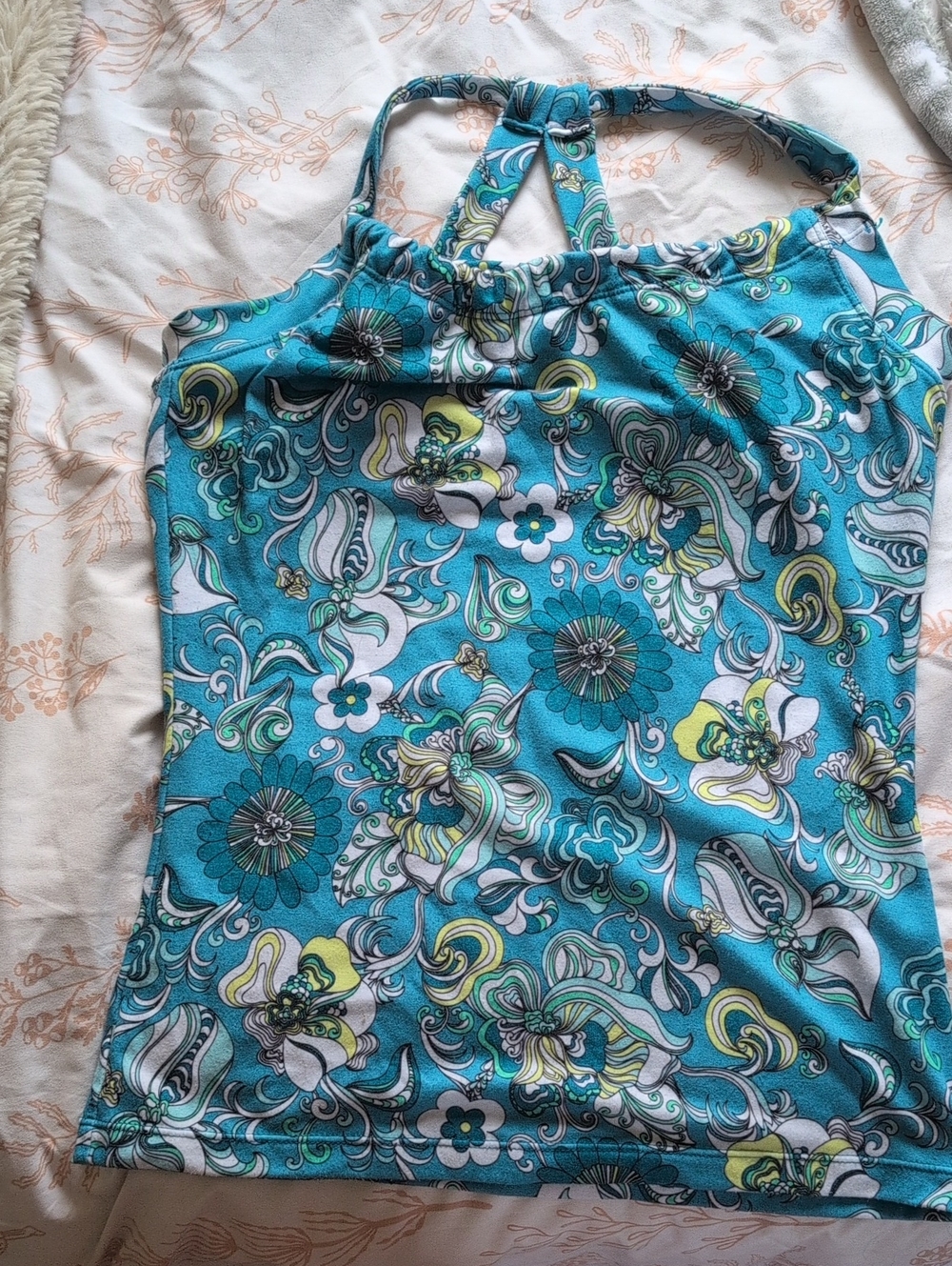 Prana Teal Floral Print Tank Top